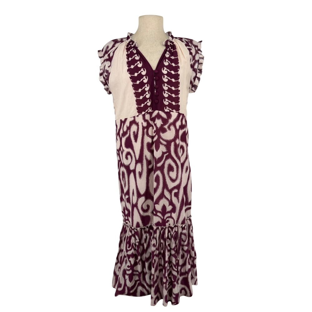 Anna Cate Emmaline Maxi Dress‎ Womens M Plum White Motif New NWT Ruffle